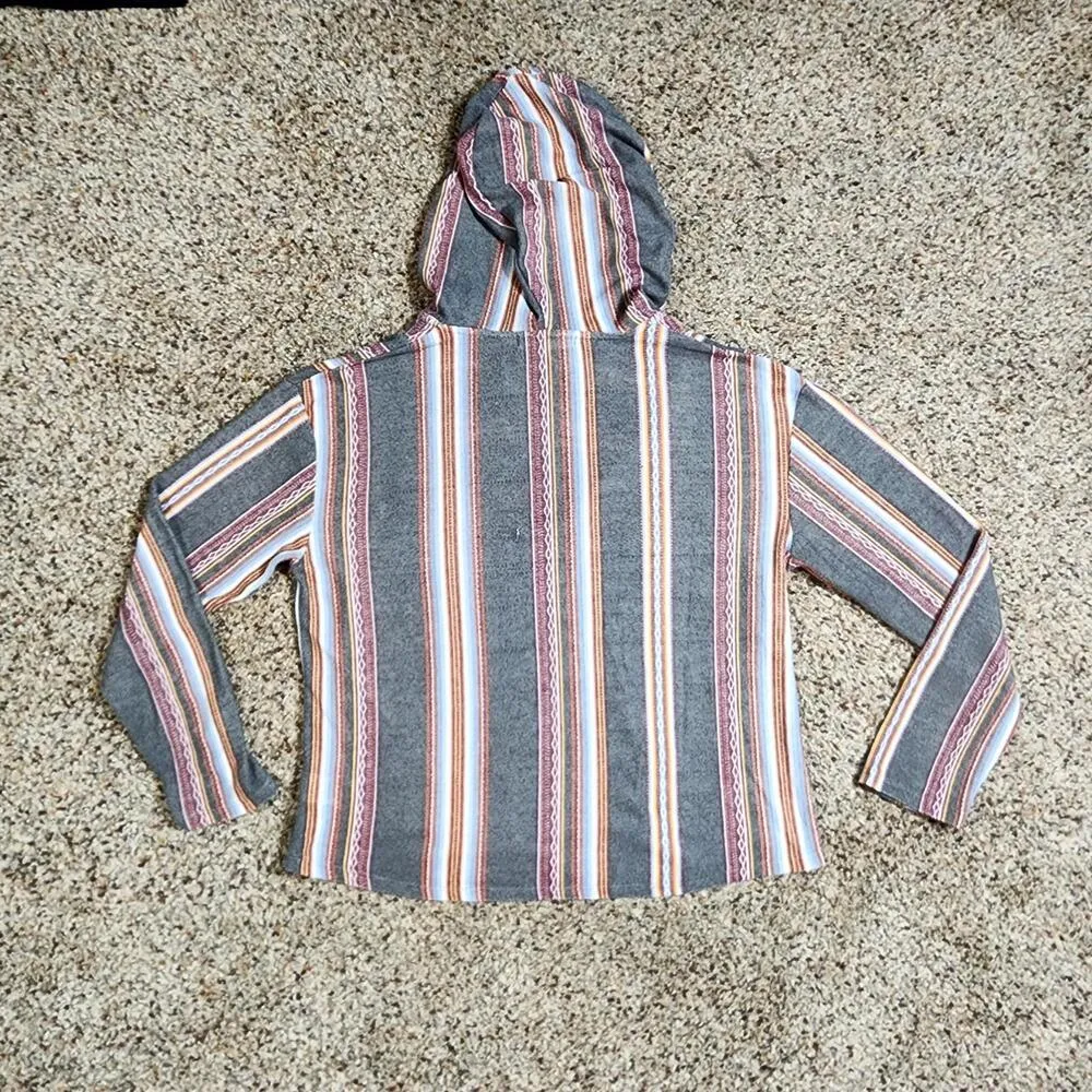 Wall Flower Hoodie Sweater Womens Large Striped Boho Pullover Pocket Pink - Image 2