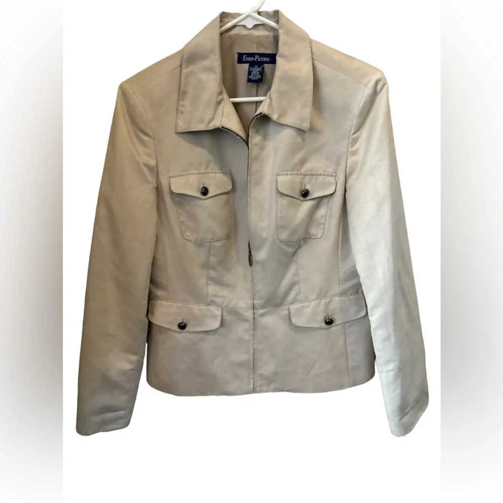 Evan Picone Women's Faux Suede Zipper Front Jacket Size 12 Tan Long Sleeve - Image 6