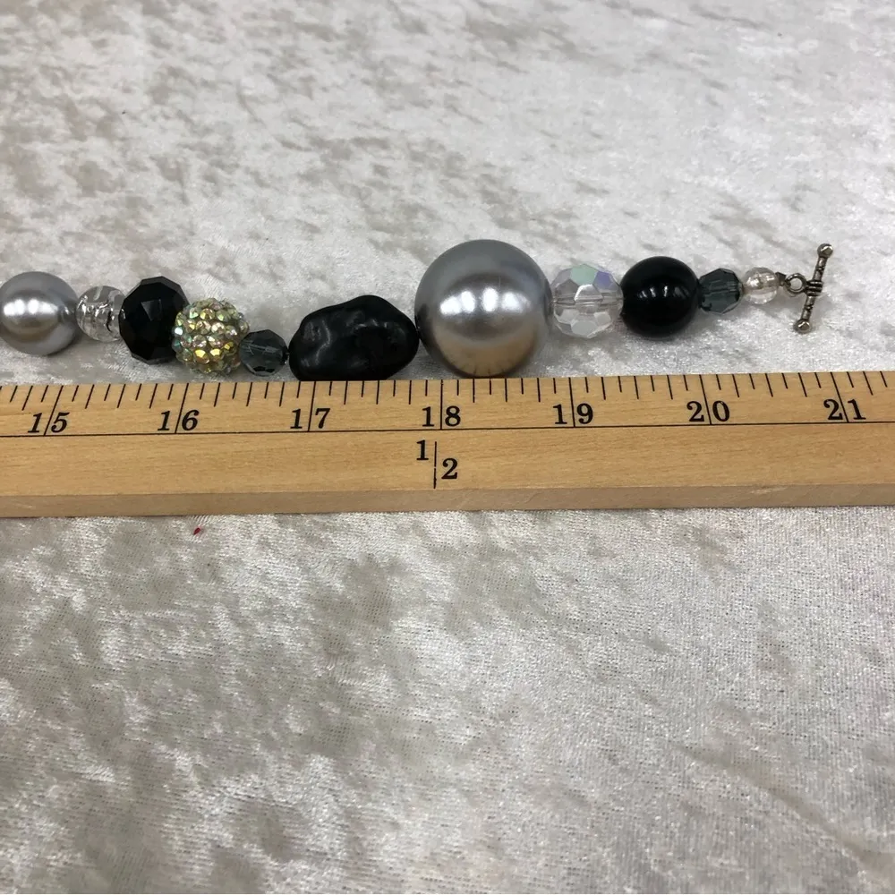 Vintage silver black rhinestone cross chunky bead statement necklace - Image 9