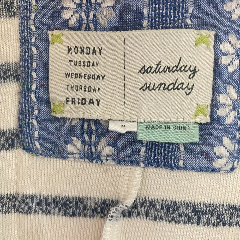 Anthropologie Saturday Sunday Blue White Striped Lace Hoodie Cardigan Medium - Image 8