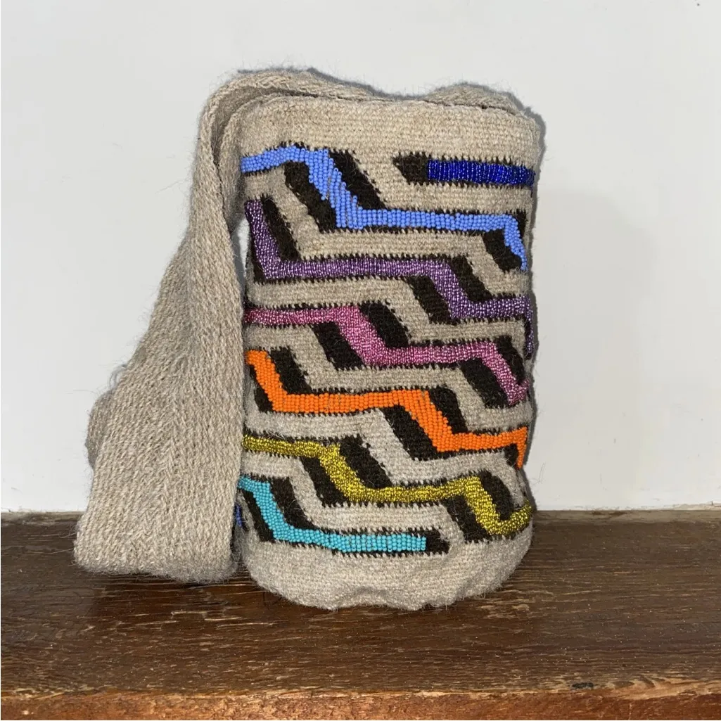 Authentic 100% arhuaca Mochila Colombian Bag Virgin Wool Seed Beaded multicolor Orange - Image 4