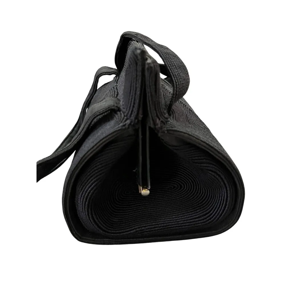 Vintage Corde Handbag 1940s Black Rayon Structured Top Handle Bag Used - Image 5