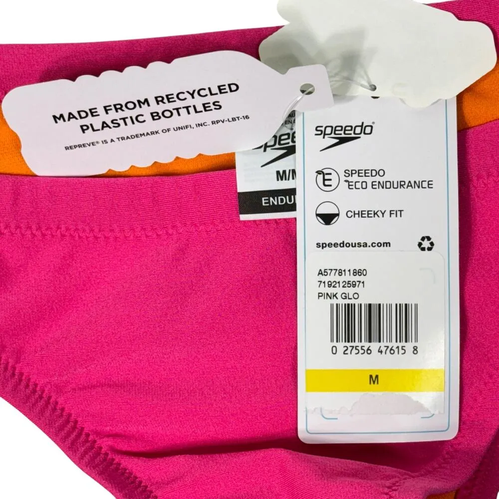 Speedo Endurance Medium Cheeky Hipster Bikini Bottoms Swim Lined Drawstring Pink - Image 4