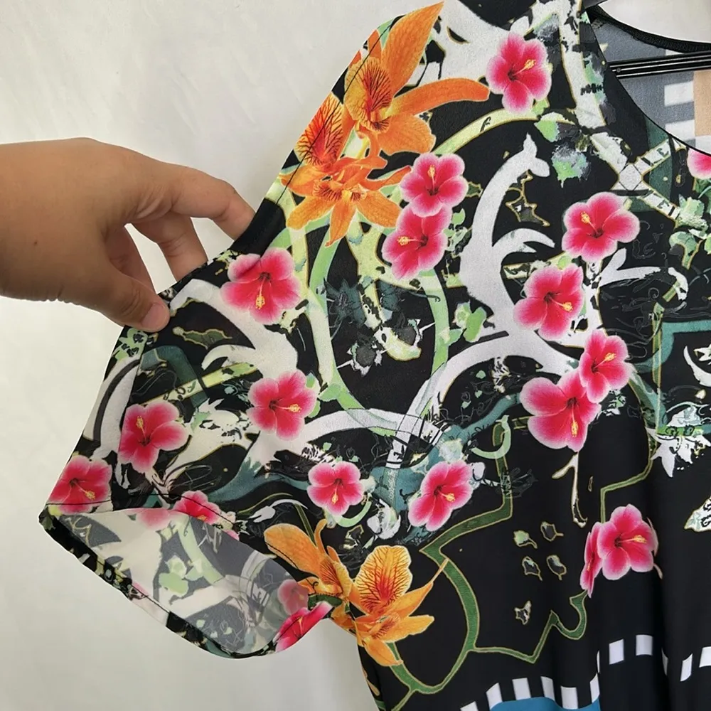 Clover Canyon Cuba Scarf Blouse Floral Geometric Cold Shoulder Top Sz S - Image 3