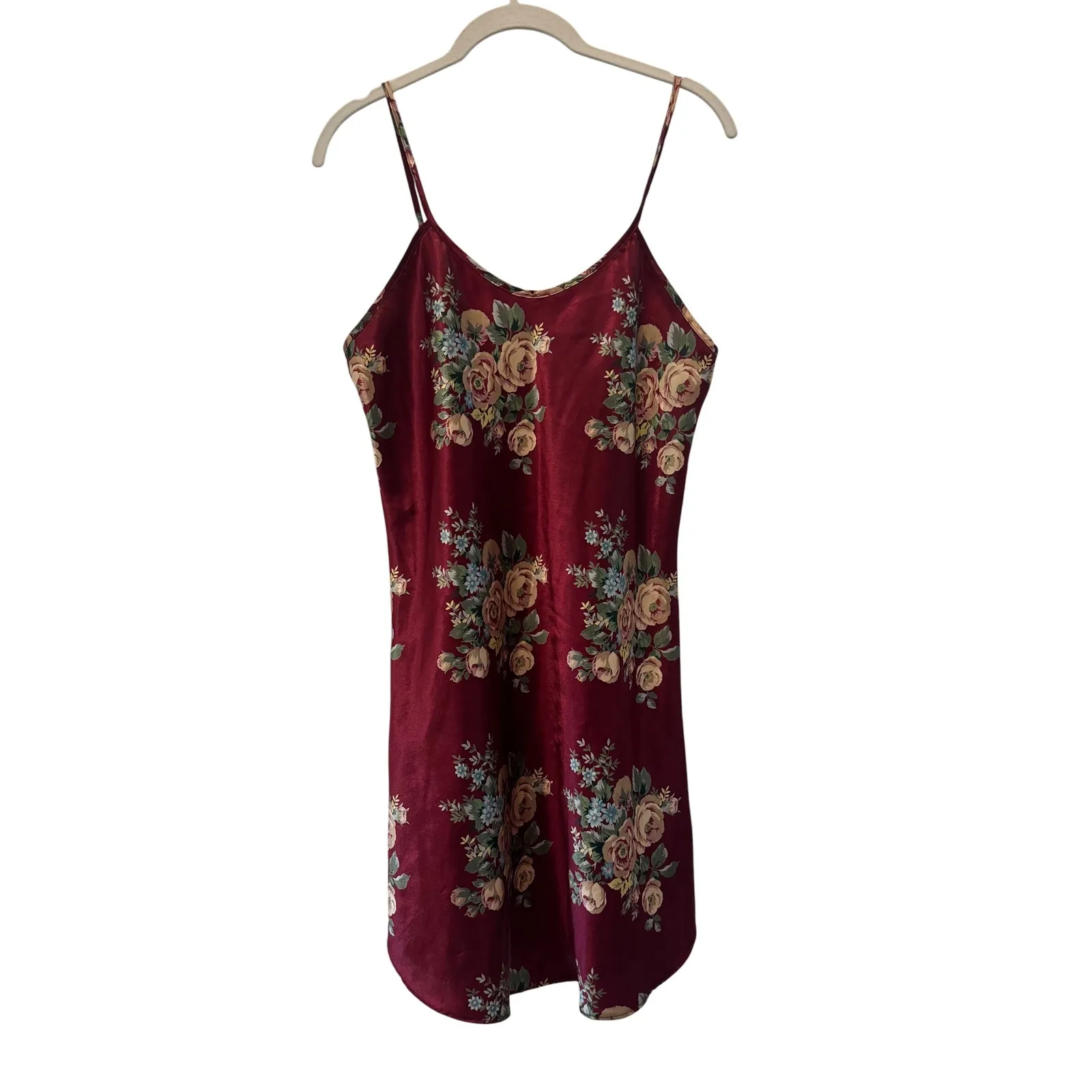 Kathryn‎ Floral Satin Burgundy Mini Slip Dress vintage Lingerie Approx Sz s Red - Image 2