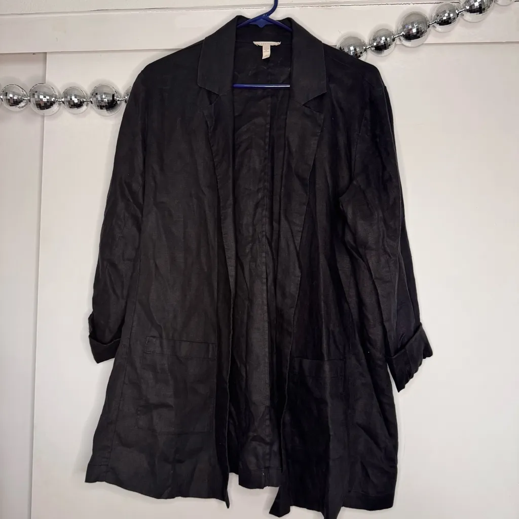 Eileen Fisher Organic Linen Long Blazer Notch Lapel Longline Easy Fit - Image 4