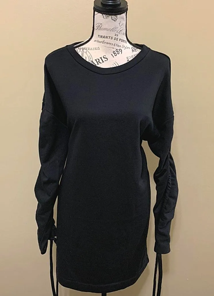 Lush Black Ruched Drawstring Sleeve Mini Dress - Image 4