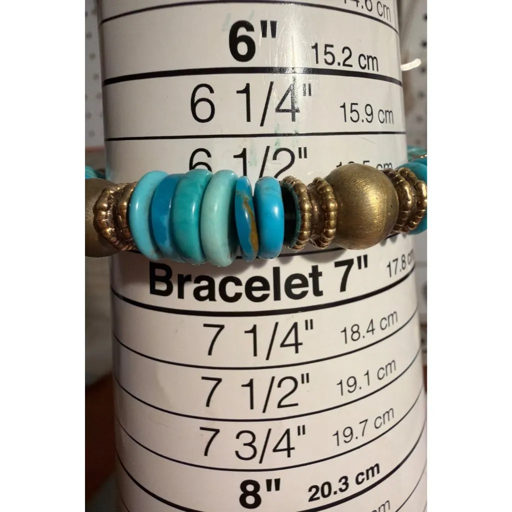 Vtg Veronese 925 Turquoise Bead Bracelet Italy Gold Vermeil 6.5" Estate 32.32g - Image 4