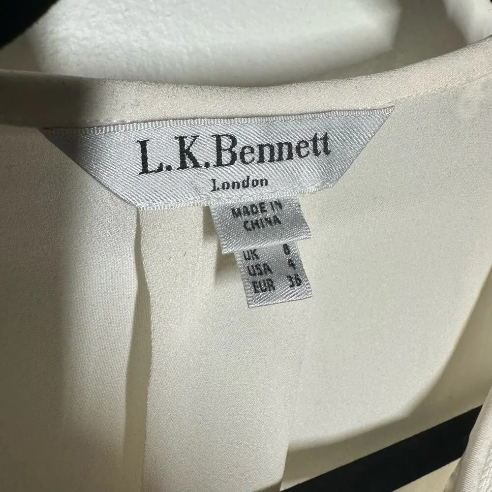 LK Bennett Women's White Sheer Lace Button Front Long Sleeve Blouse Size 8 - Image 4