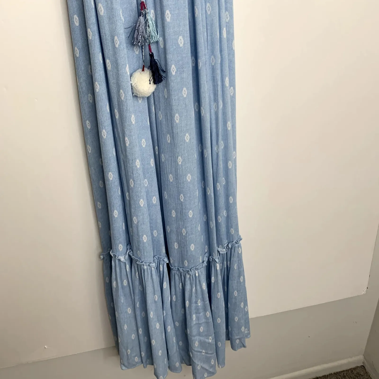 MISA Los Angeles Tassel Thale Maxi Dress Blue Womens Small - Image 4