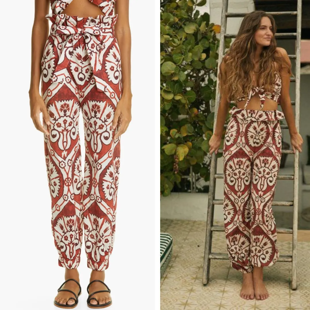 Johanna Ortiz Baru Nomadic Hunting Paperbag Cotton Pants Rust Red Size 6 NWT‎ - Image 2