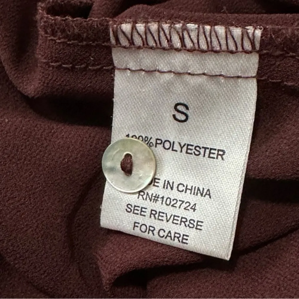 Grand & Greene with Love Women Size S Burgundy Pleated Embroidered Tassel Shirt Purple - Image 7