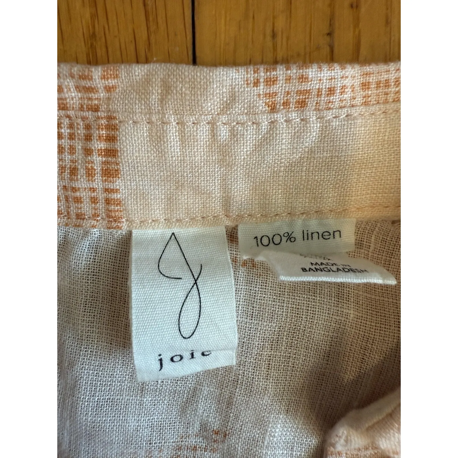 Joie Shirt Womens Medium Peach White Linen Button Front Roll Tab Collared Top - Image 2