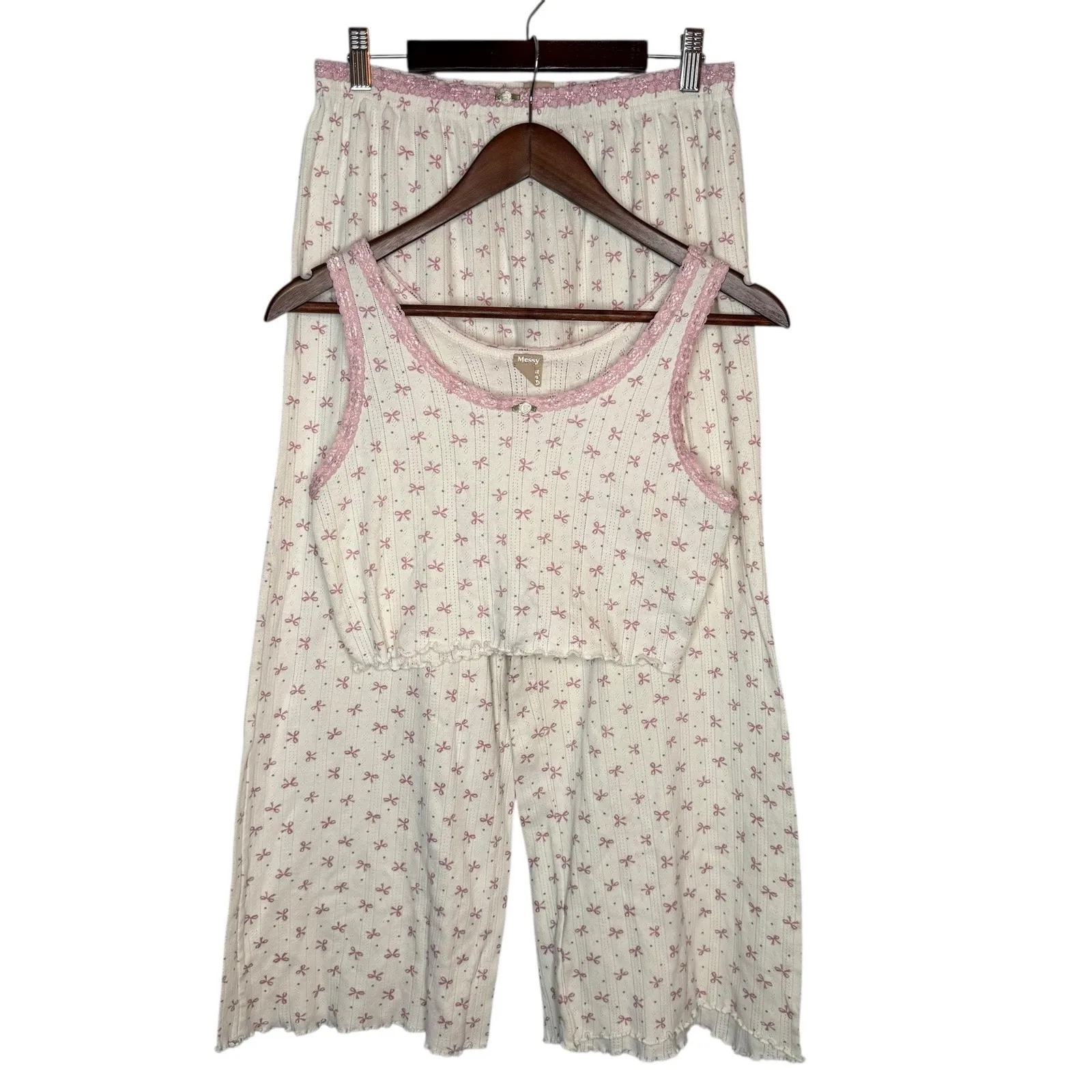 Messy Bun Just Chillin M Pajama Set Bows Cropped Coquette Dainty Girly - Image 6