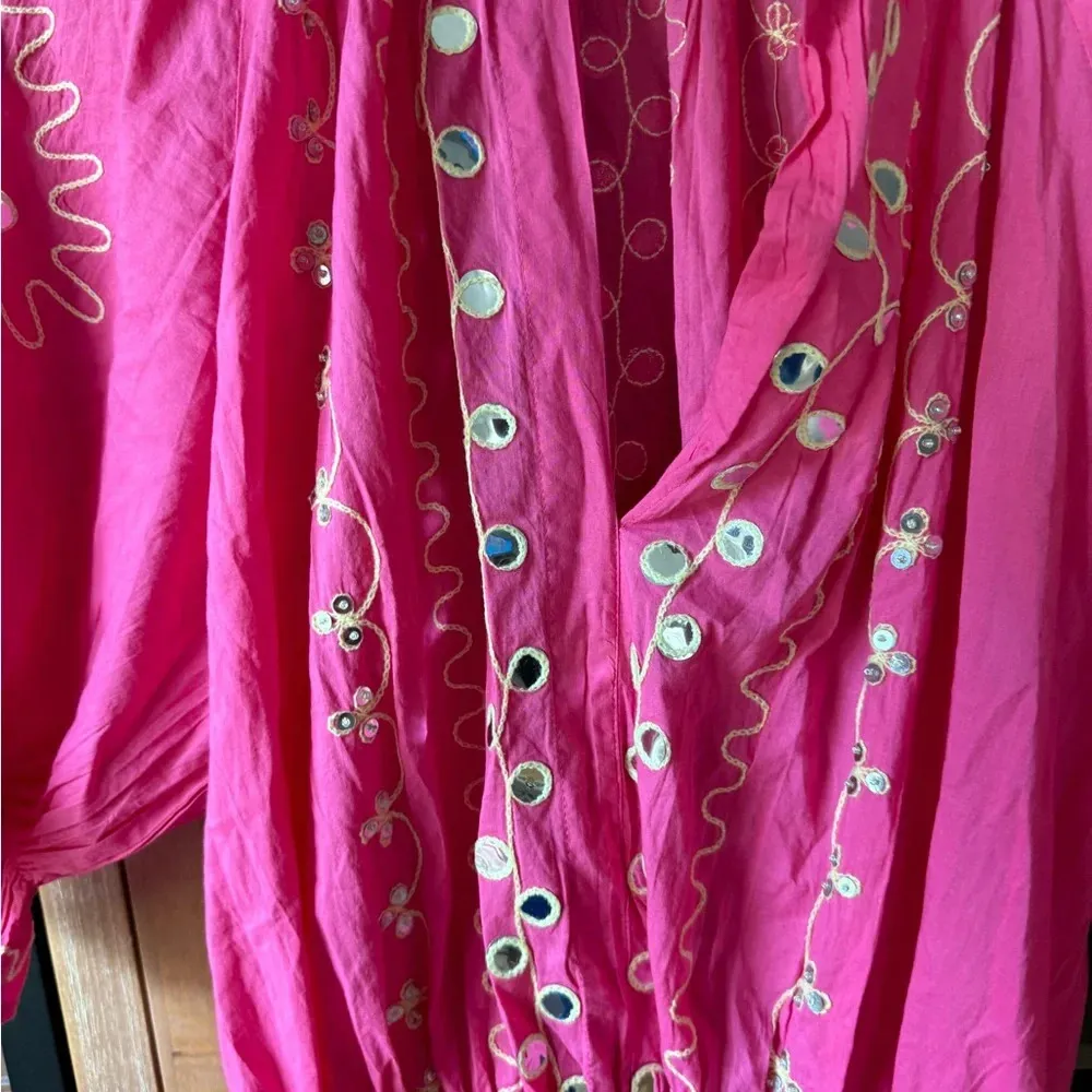 Gybizia Ebba mini dress embroidered mirror ruffles split tiered cerise barbie - Image 5