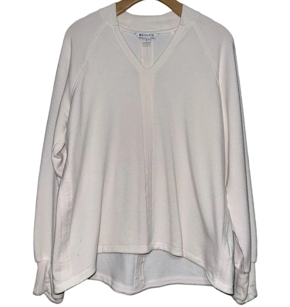 Athleta Women’s Size S Ivory Cream Cozy Soft Rise V-Neck Sweatshirt - Image 3
