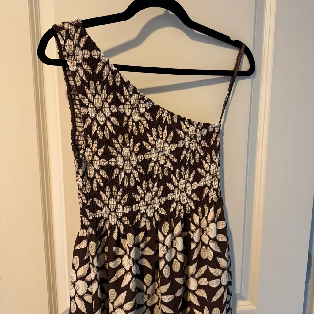 Hill House Home Thea Chocolate Brown Floral Shell One-Shoulder Dress | S - Image 7