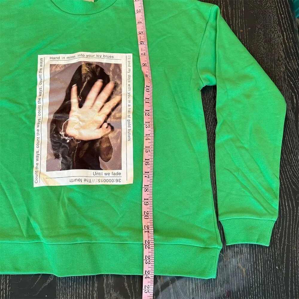 ZEE.GEE.WHY Unisex Graphic Print Crewneck Sweatshirt XS Green Oversized Fit - Image 3