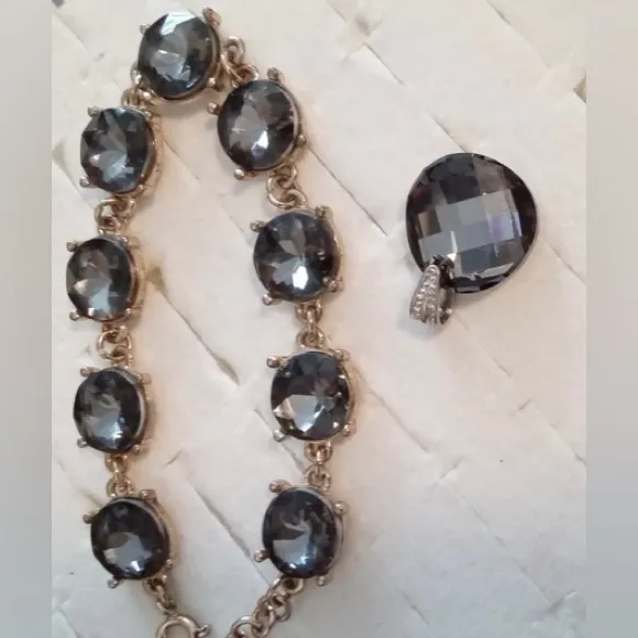 Vintage bracelet pendant necklace set Cocktail Party Jewelry Smokey Quartz stone - Image 3