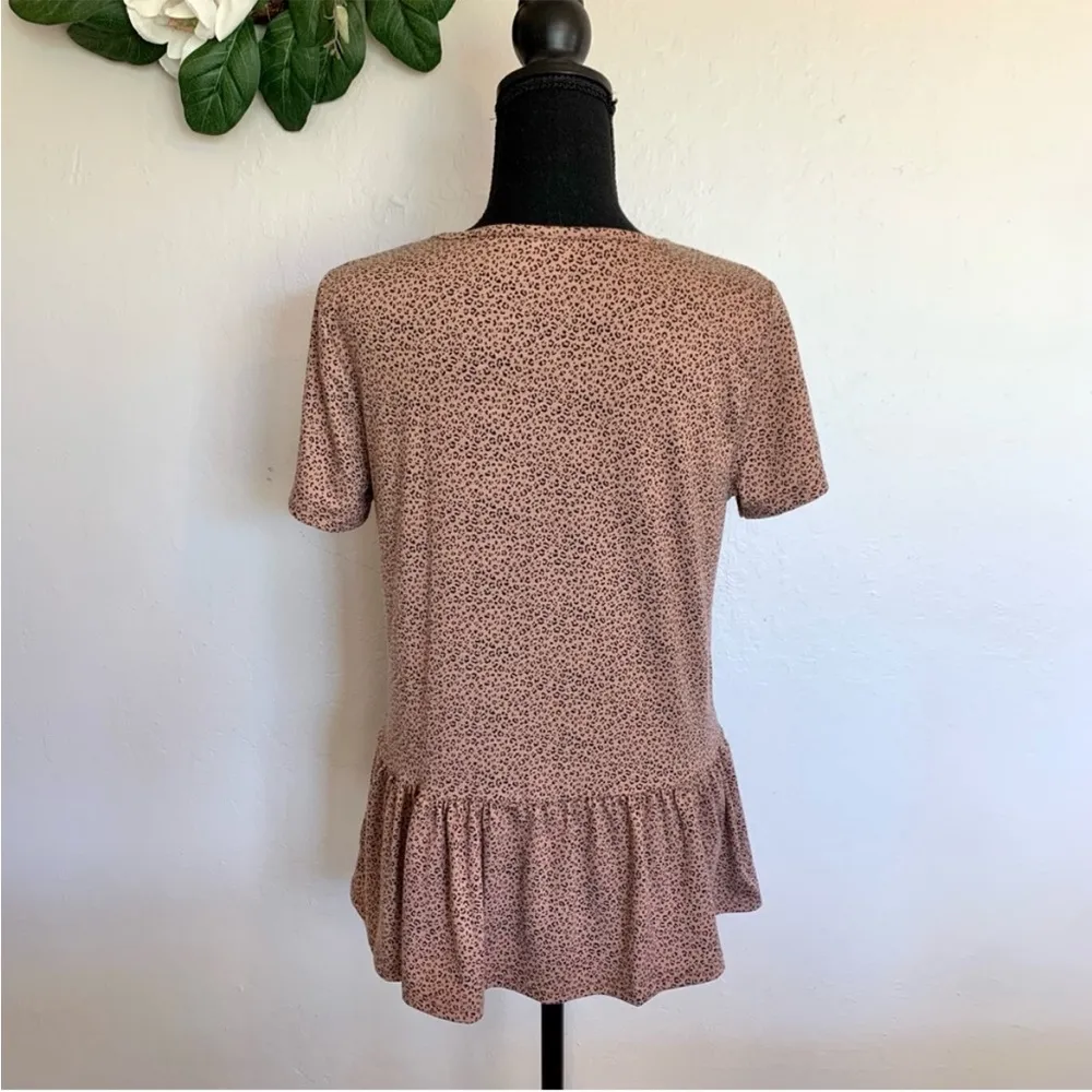 Gaze Cheetah Animal Print Short Sleeve Peplum Top S Brown - Image 9
