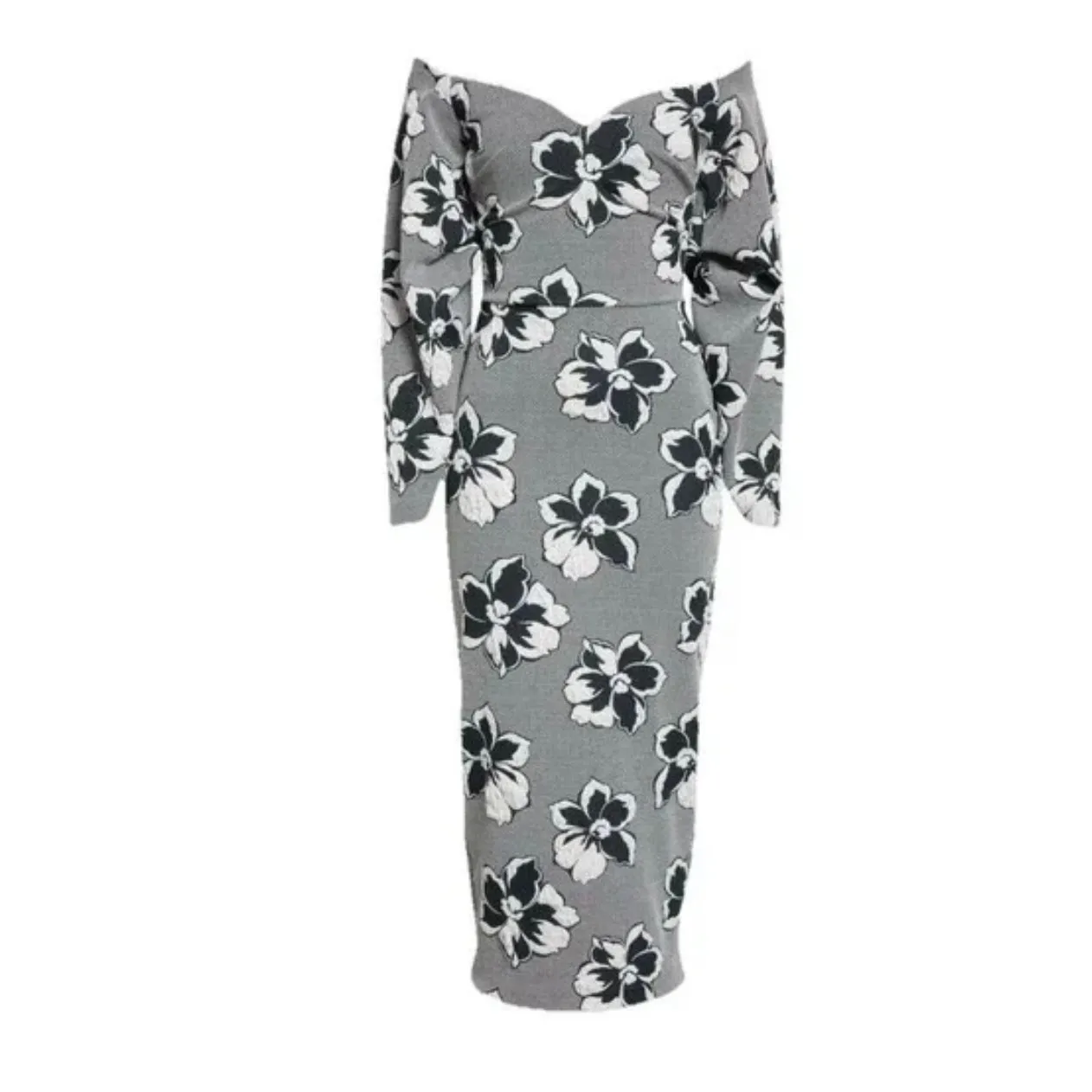 Chiara Boni Midi Dress Ventura Black Floral Sweetheart Off the Shoulder size 6 - Image 2