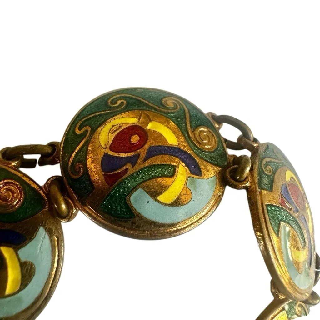 Vintage Cloisonné Enamel Link Bracelet - Image 7