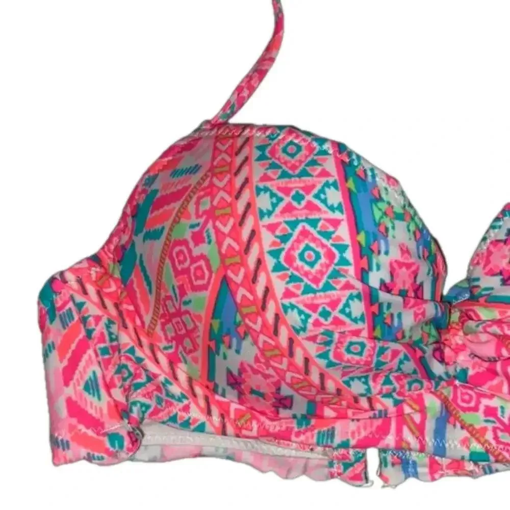 NWT 32C Coco Rave bright halter bikini top white pink orange light padding - Image 2