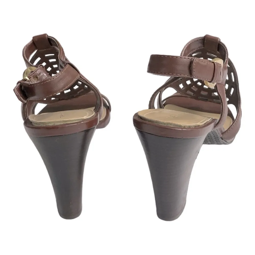 Tahari Kendra Brown Strappy Sandals Size 10M Leather open toe 3.5 heel - Image 4