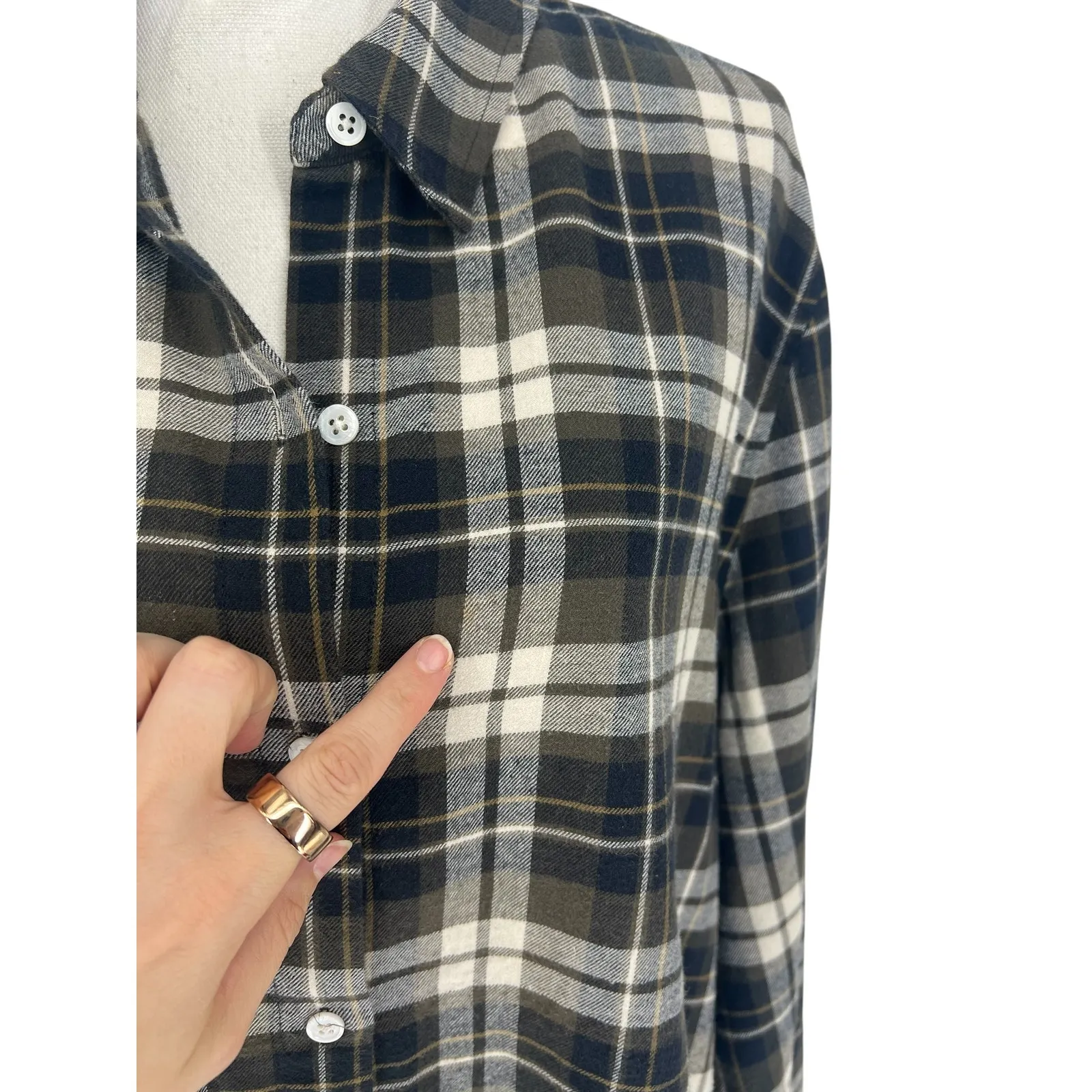 Jenni Kayne Classic Plaid Flannel Shirt Green and White Cotton - Image 5