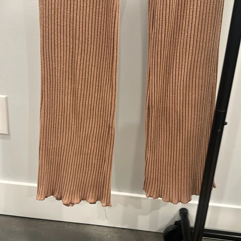Tan Ribbed Knit Flare Pants - Image 3