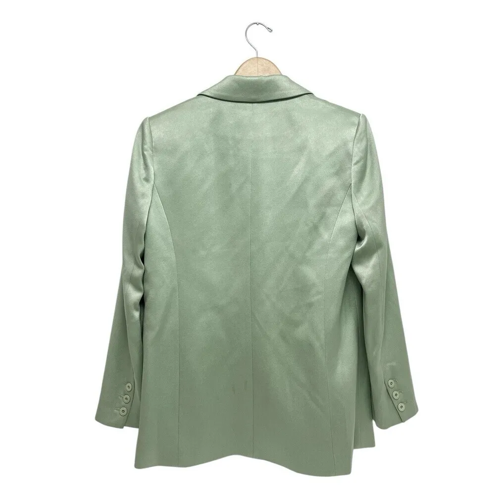 Alice + Olivia Denny Satin Single Breasted Boyfriend Blazer Green Tea Size 6 New - Image 10