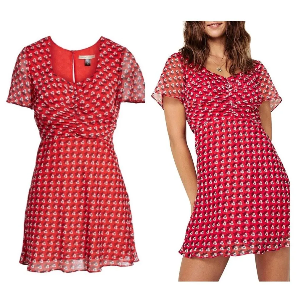 Revolve The East Order Serena Red Floral Fit & Flare Mini Dress Large Chiffon - Image 4