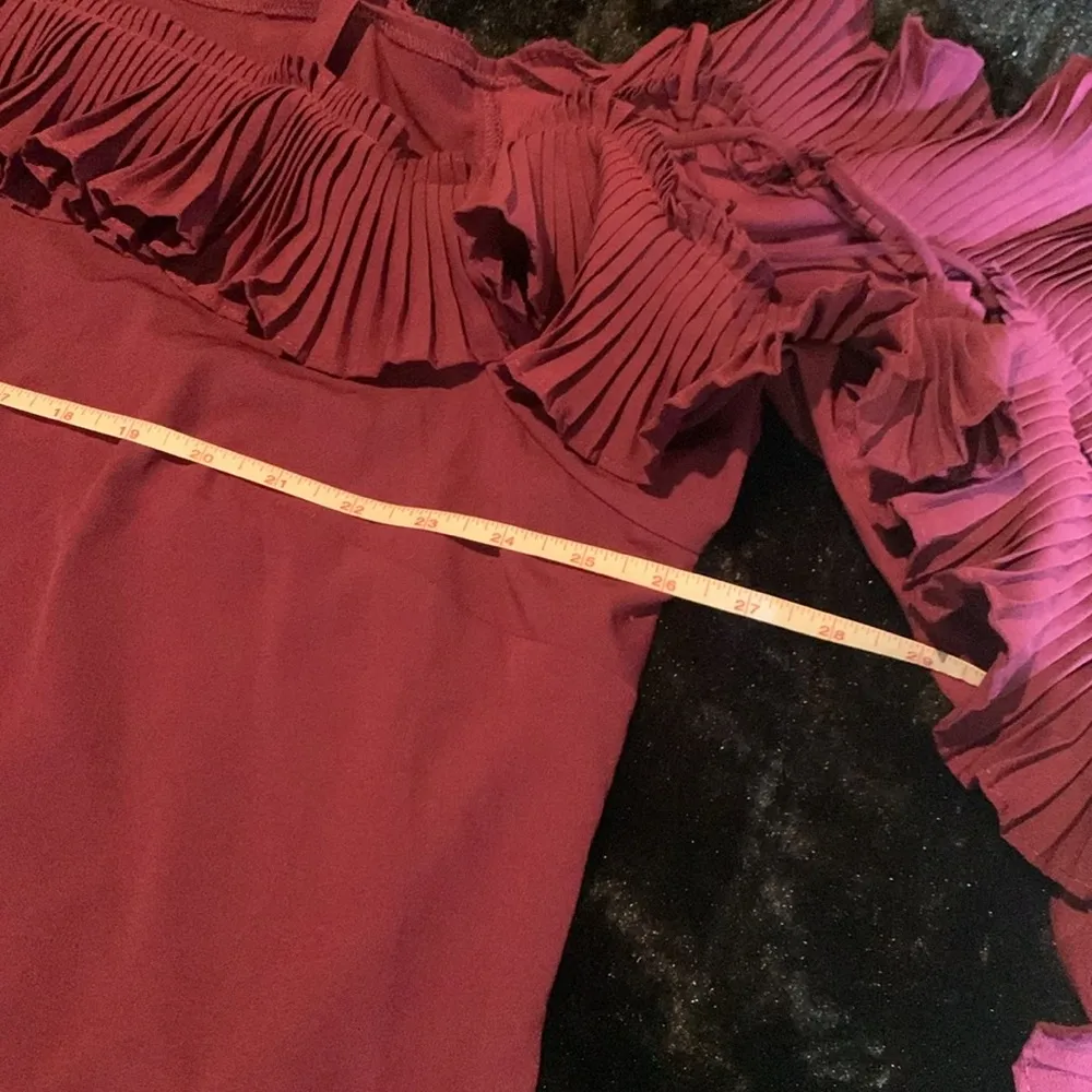 Women's Plus Size 22 Eggplant Ruffle Lace Up Sleeve Cold Shoulder Statement Top - Image 13