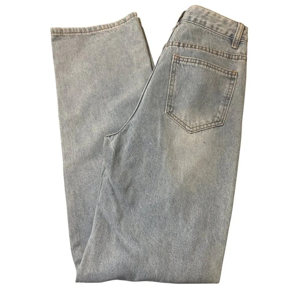 Shein Light Wash Distressed Ripped High Waisted Straight Leg Jeans Holes Size 0 - Image 4