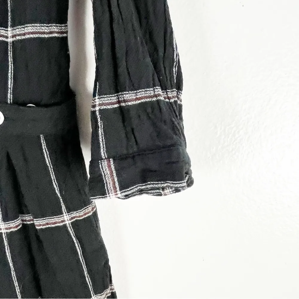 FREE PEOPLE Keep It In Check Black Plaid Pockets Front Button Jumpsuit Small - Image 7