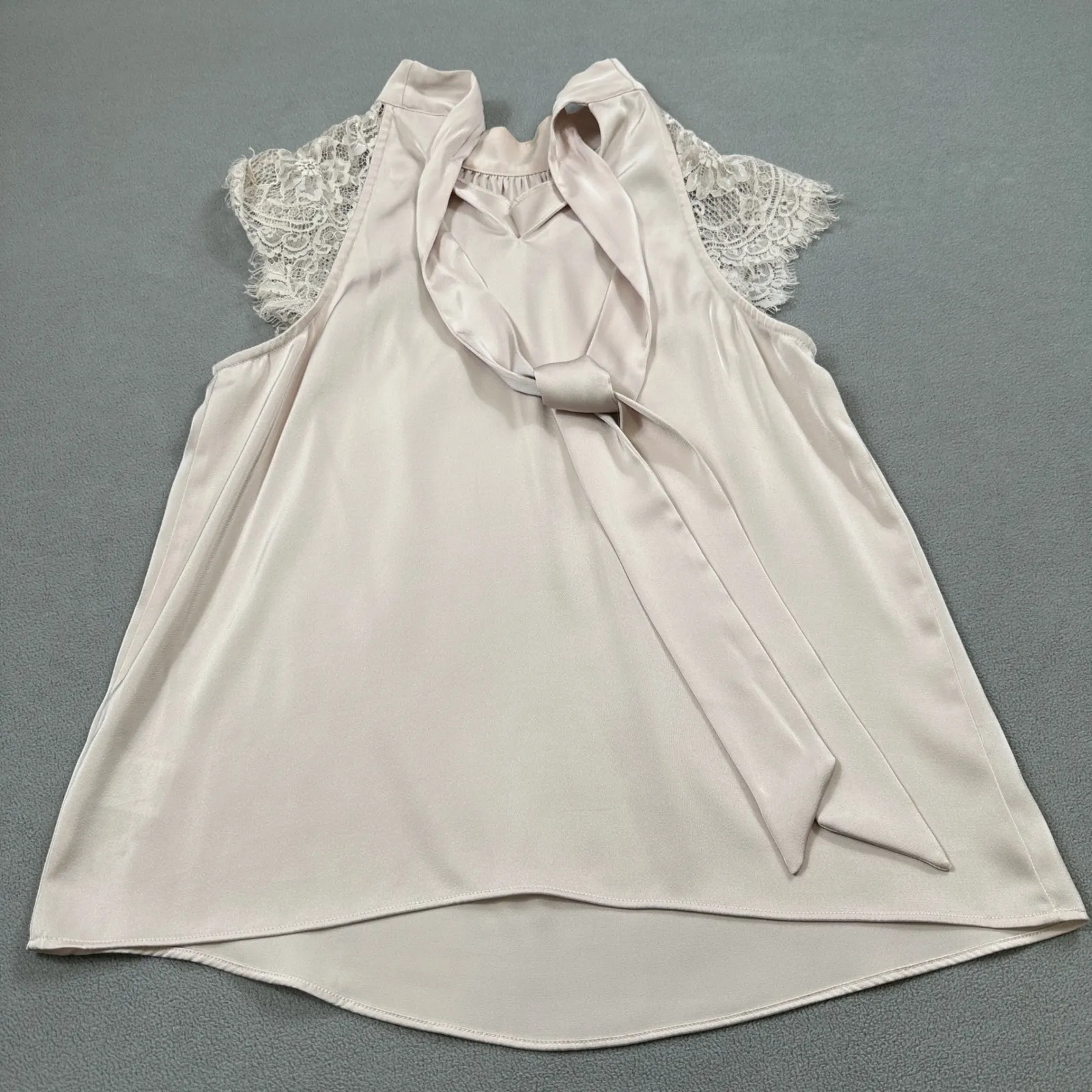 Joie Blouse Top Women S Beige Lace Cap Sleeve Halter Neck Sleeveless Satin Like - Image 2