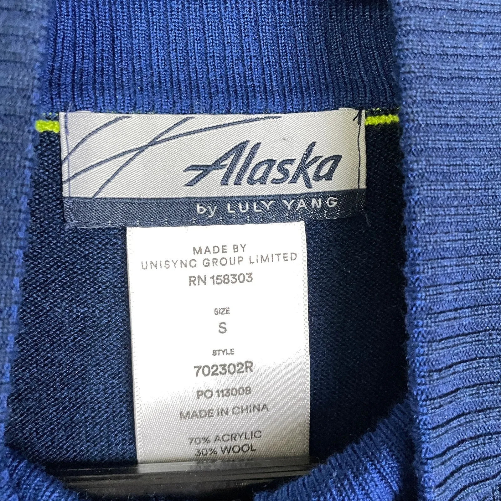 Alaska by Luly Yang Sweater Jacket Small Blue Full Zip Knit Airlines *Holes - Image 12