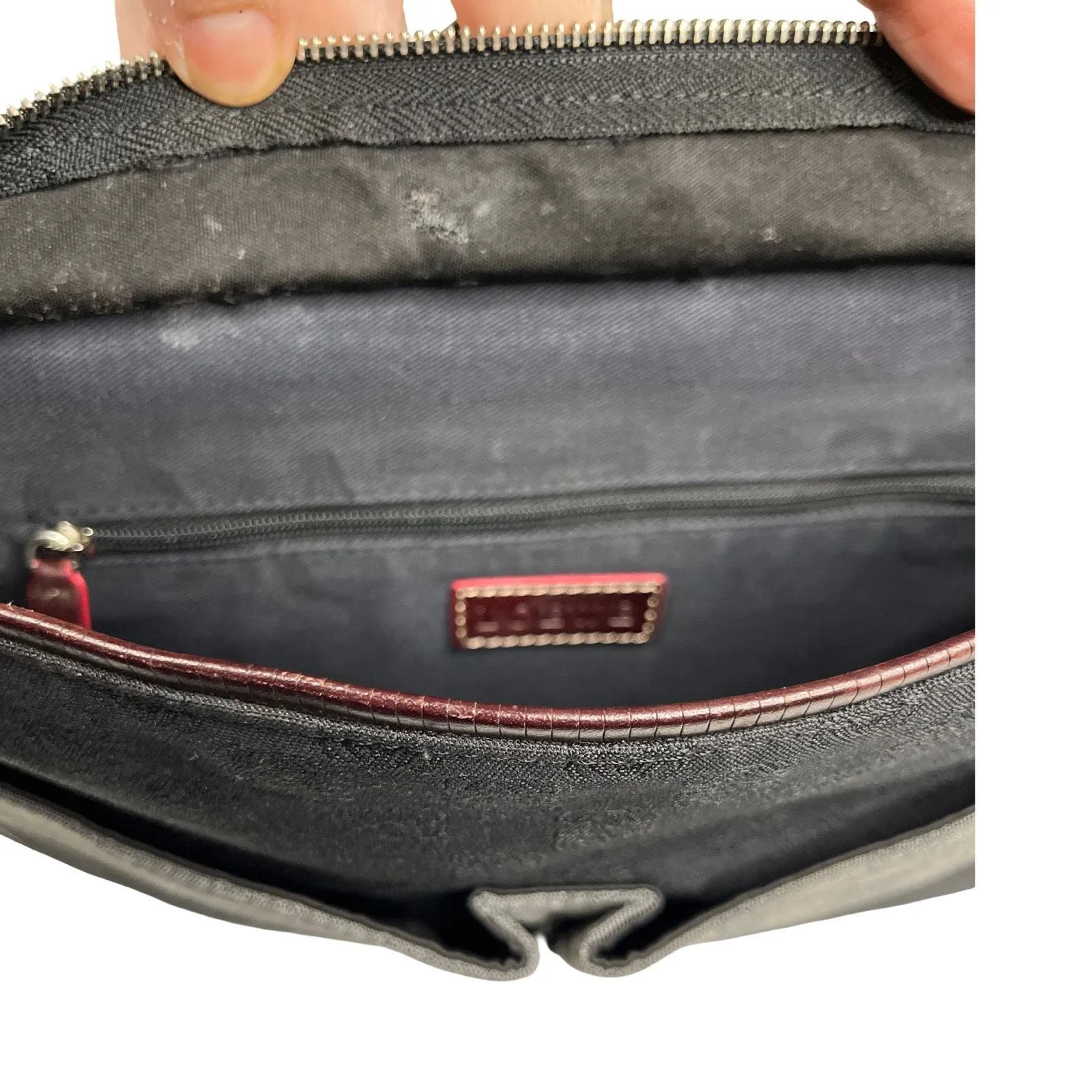 Loewe Jacquard Logo Shoulder Bag Black Gray Leather Trim Red Edge - Image 16