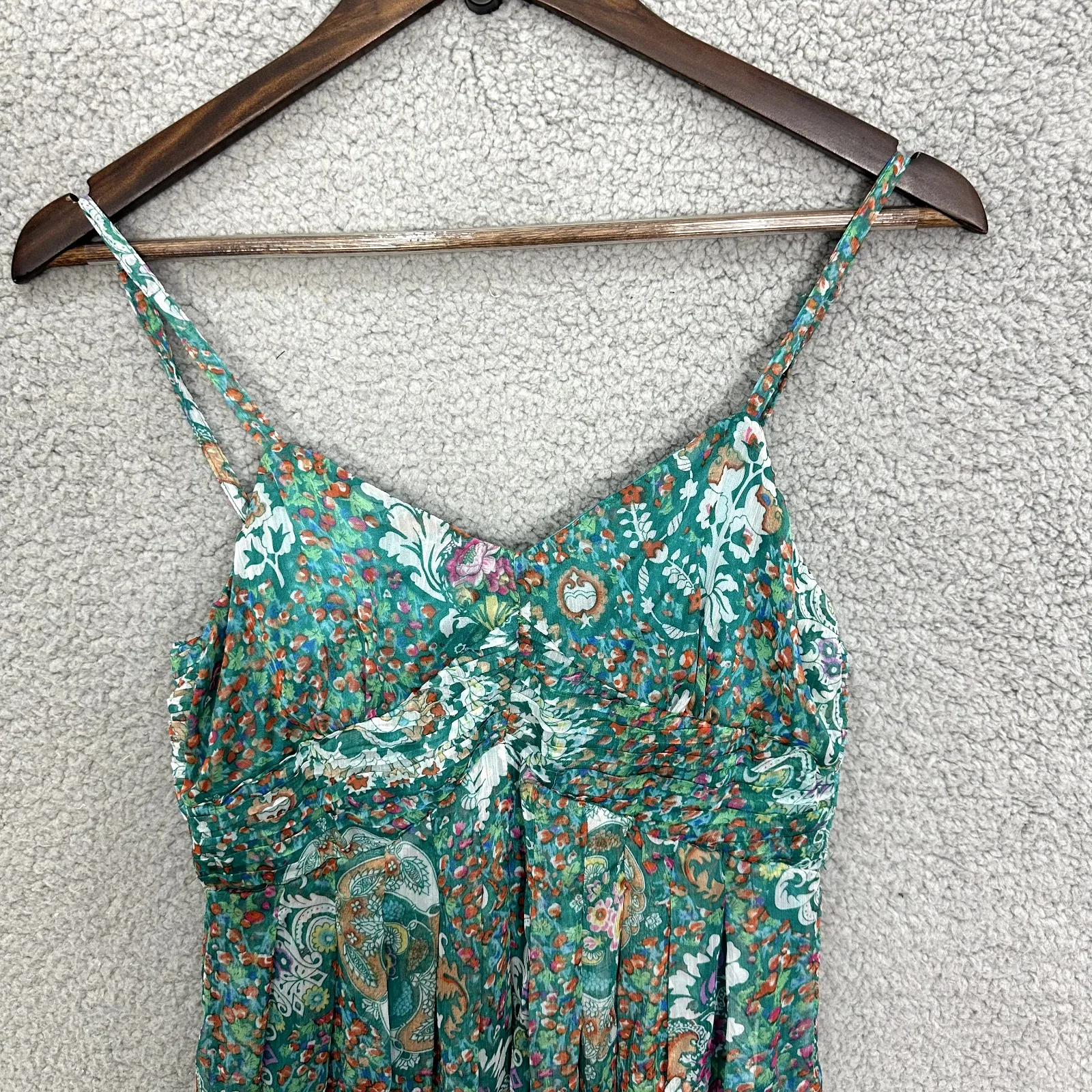 Floral Print Dress Green Sleeveless‎ Sundress Summer Casual Party Size M - Image 3