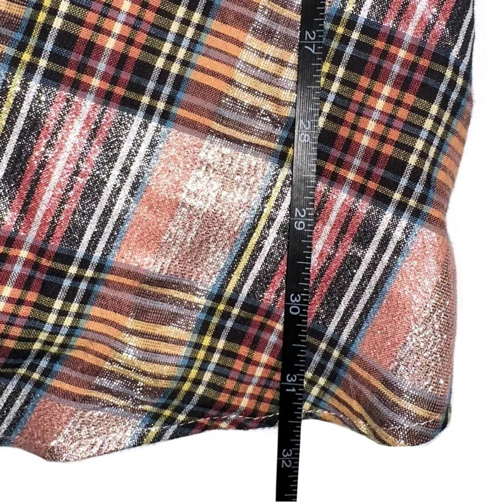 NEW Saylor Yulia Long Sleeve Metallic Plaid Babydoll Mini Dress MEDIUM - Image 8