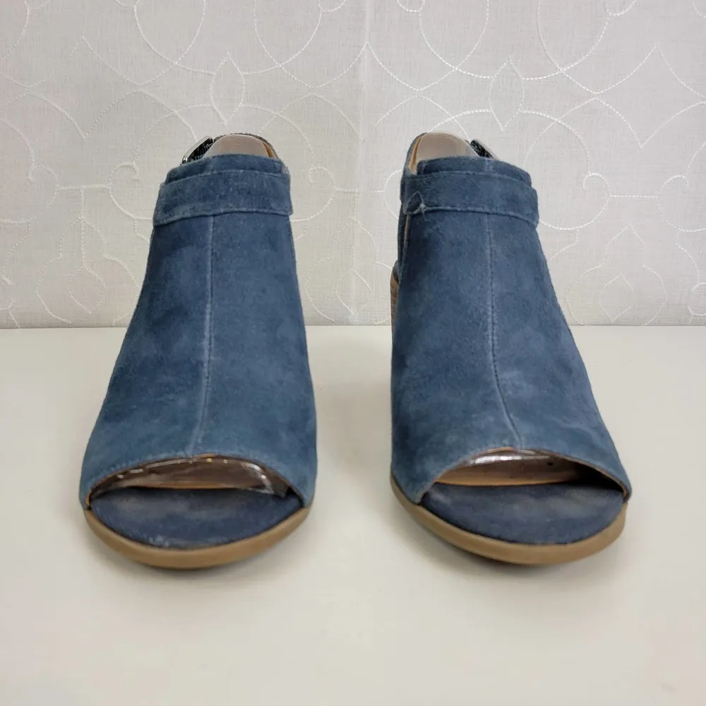 Franco Sarto Harlet Womens Sandals Sz 7.5 Blue Suede Leather Peep Toe Block Heel - Image 11