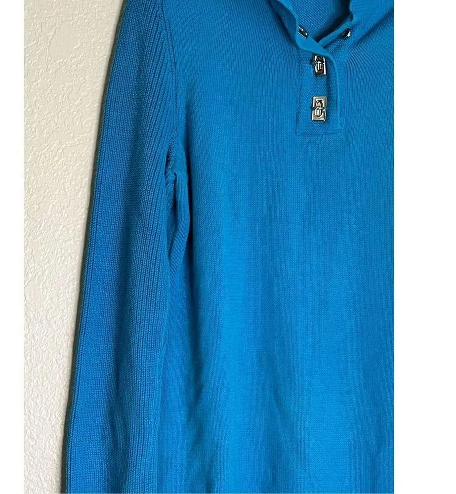 Lauren Ralph Lauren Large Turquoise Sweater 3 Silver Metal Twist Lock Buttons - Image 3