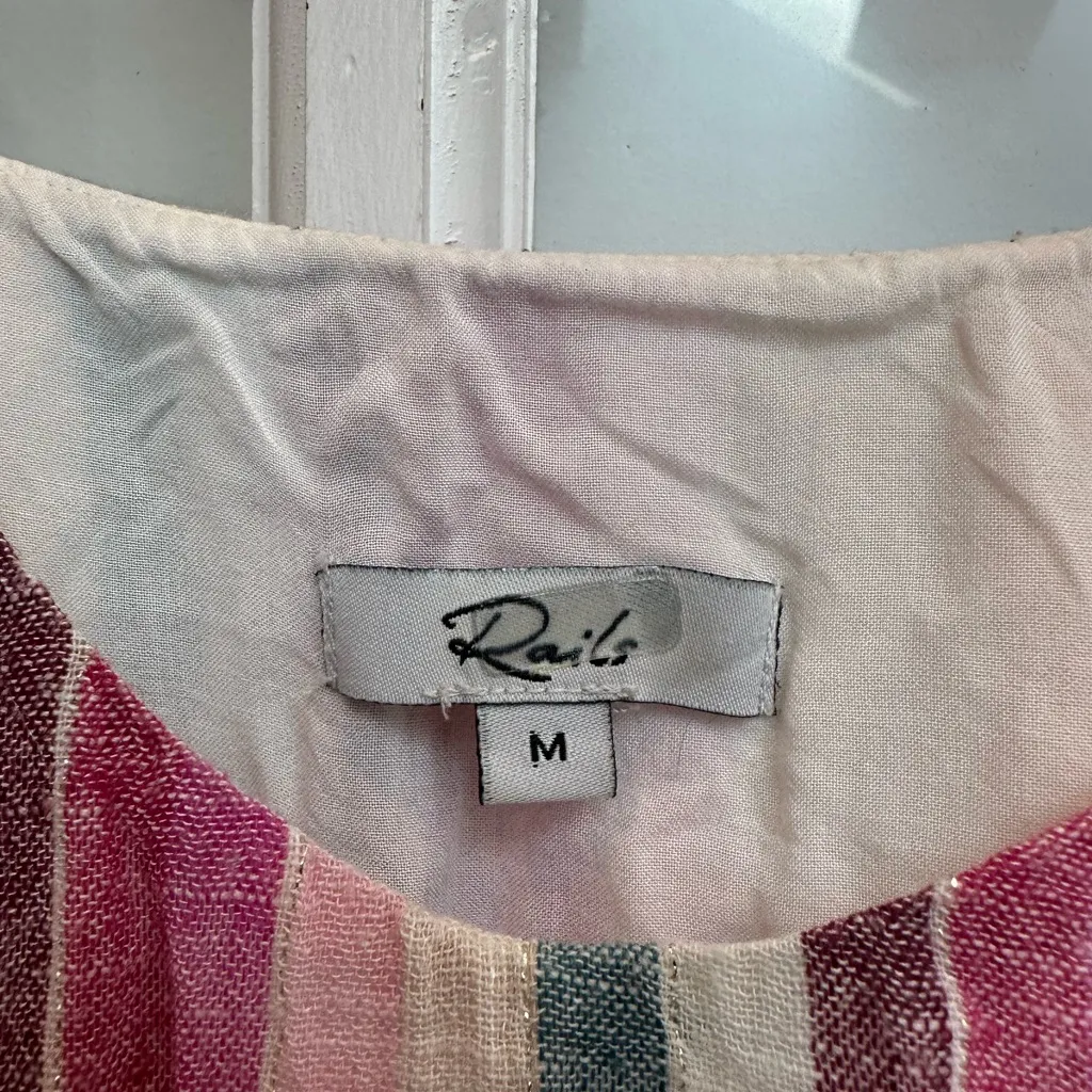 RAILS Martina Avila Striped Linen Blend Lurex Ruffle Baby Doll Cami Dress Size M - Image 12