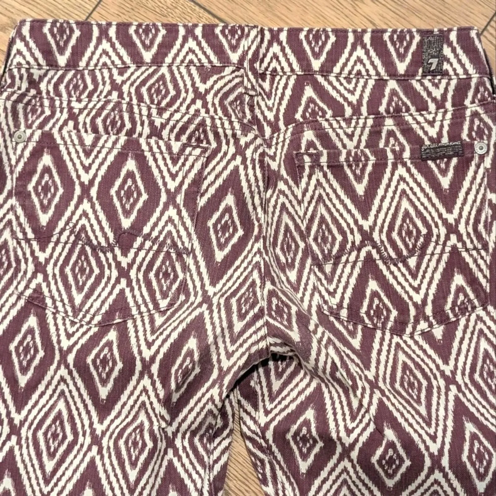 7 FOR ALL MANKIND Cropped Gwenevere JEANS Womens 27 Plum IKAT Print Ankle Skinny - Image 10