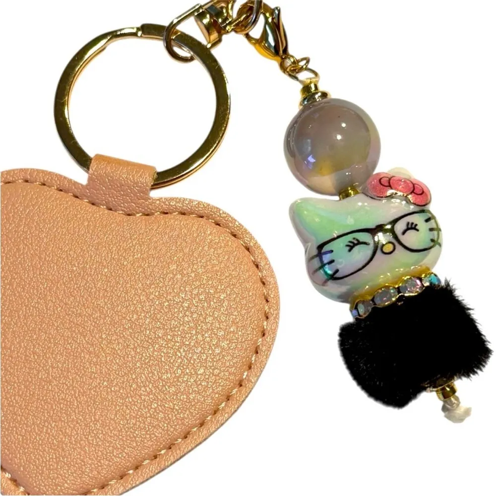 Cute Cat Keychain with Glasses and Bow Pink - Image 4