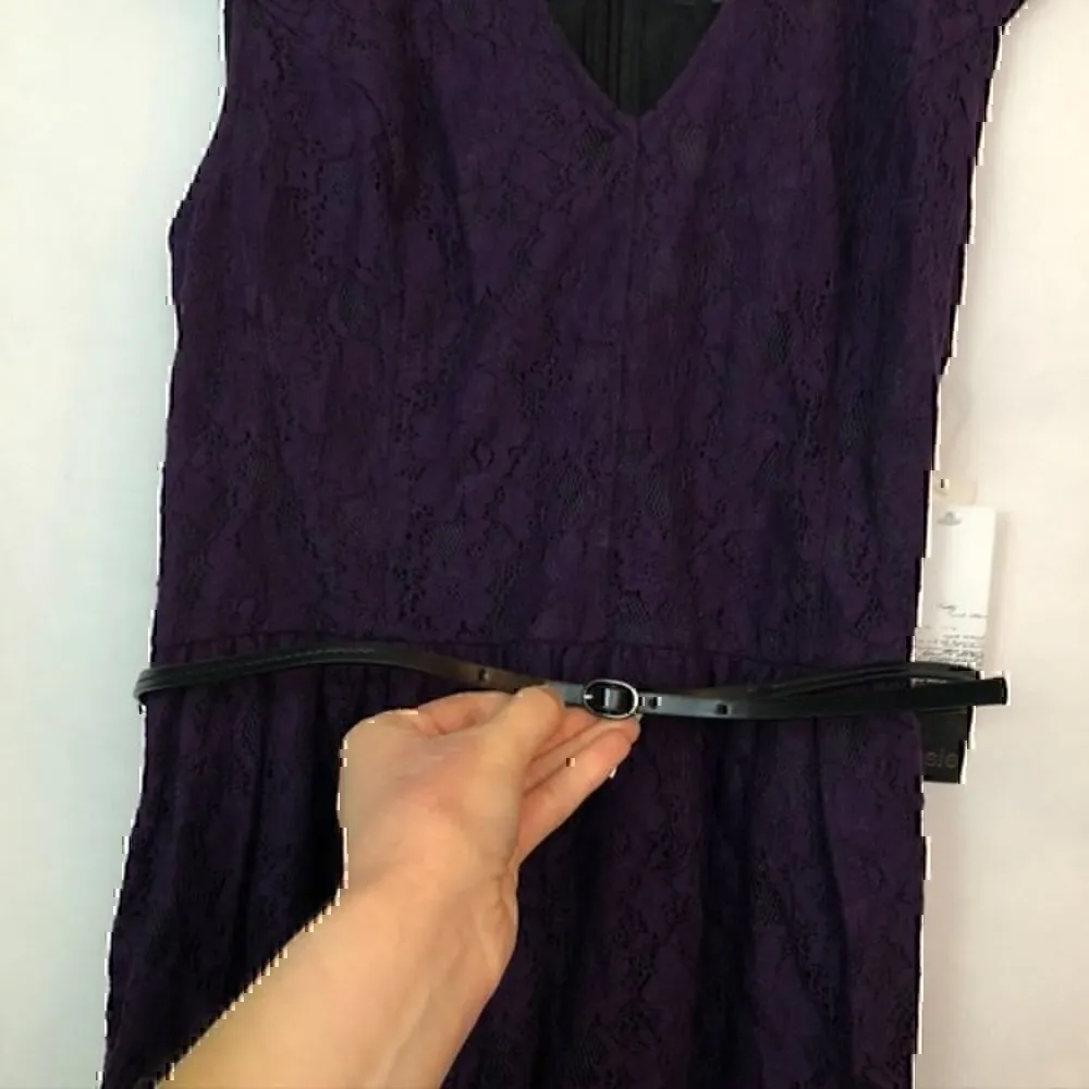 NEW KENSIE Solid Plum Purple Floral Lace Fit Flare Cotton Mini Dress JUNIORS L - Image 4