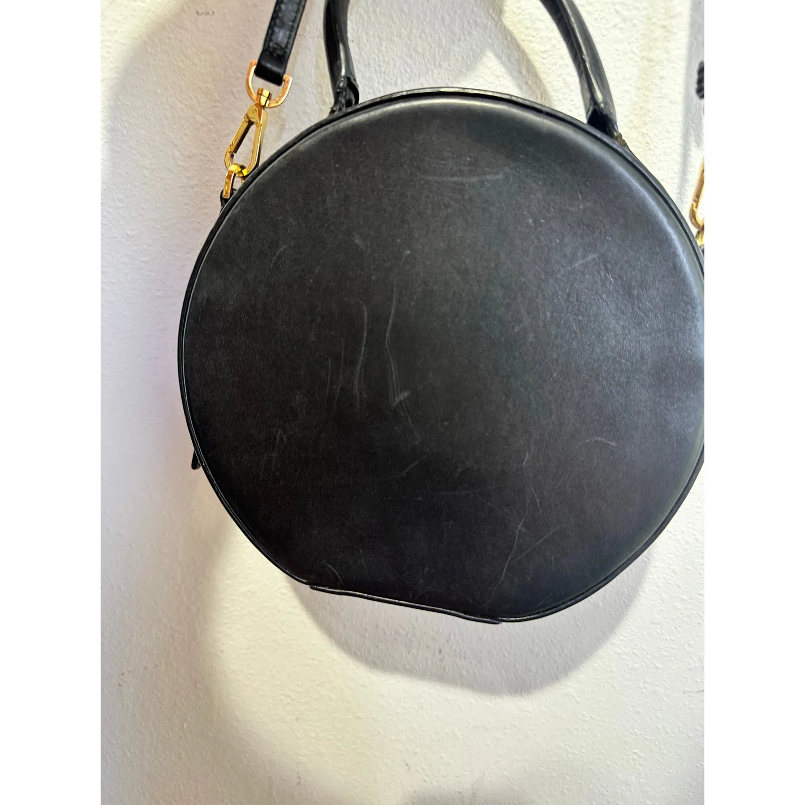 MANSUR GAVRIEL Black Calfskin Leather Circle Gold Zipper Top Handle Bag Purse - Image 7