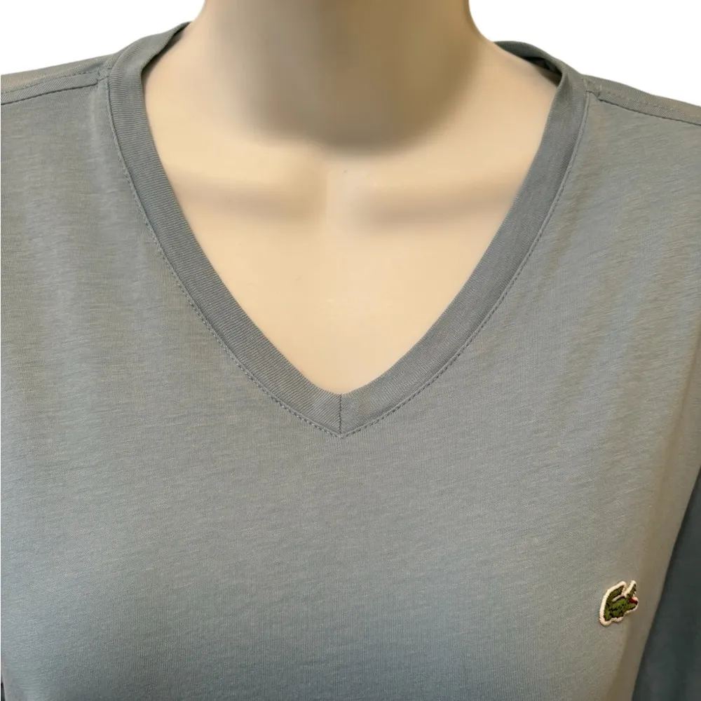 Women’s V Neck Long Sleeve Tee Logo Sz L/5 Teal 100% Pima Cotton Soft - Image 3