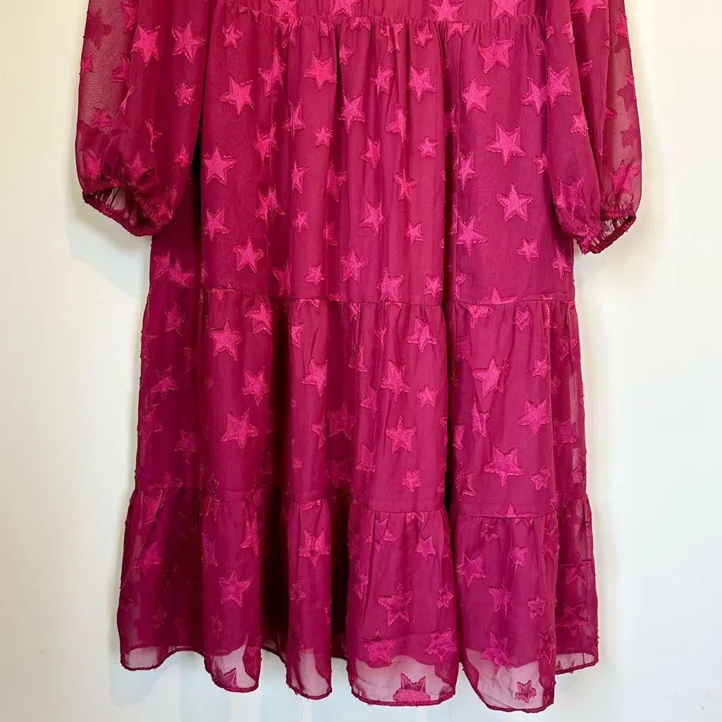 NWT Torrid Plus Burgundy Star Print Tiered Chiffon Midi Dress, Pockets - 1X - Image 4
