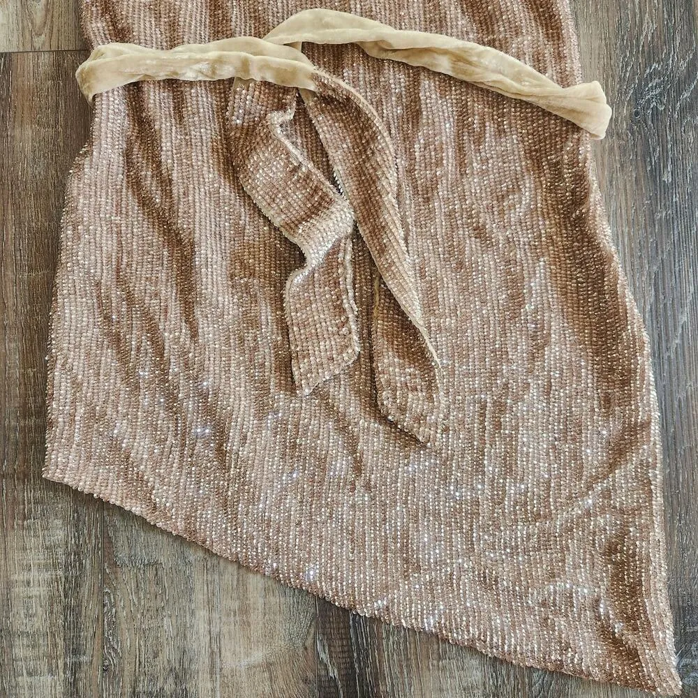 Retrofete Ella Sequin Dress in Rose Gold/Tan Size Medium NWT One Shoulder Belt - Image 4